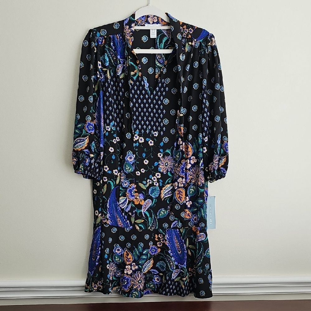 London Times Black and Blue Floral Dress